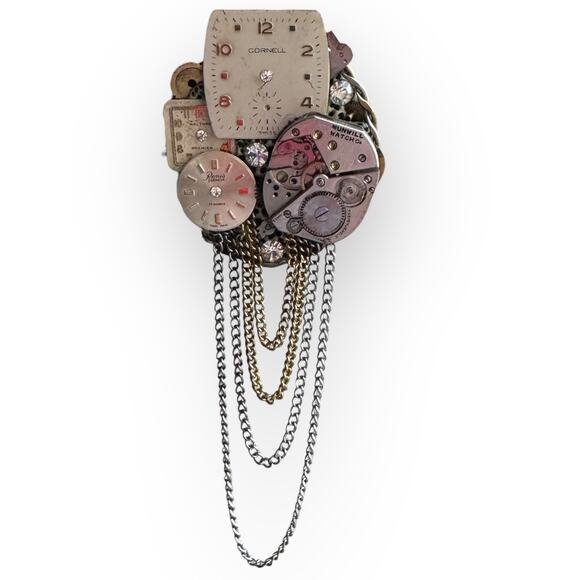 Handmade Steampunk Watch Parts Brooch - Picture 1 of 4